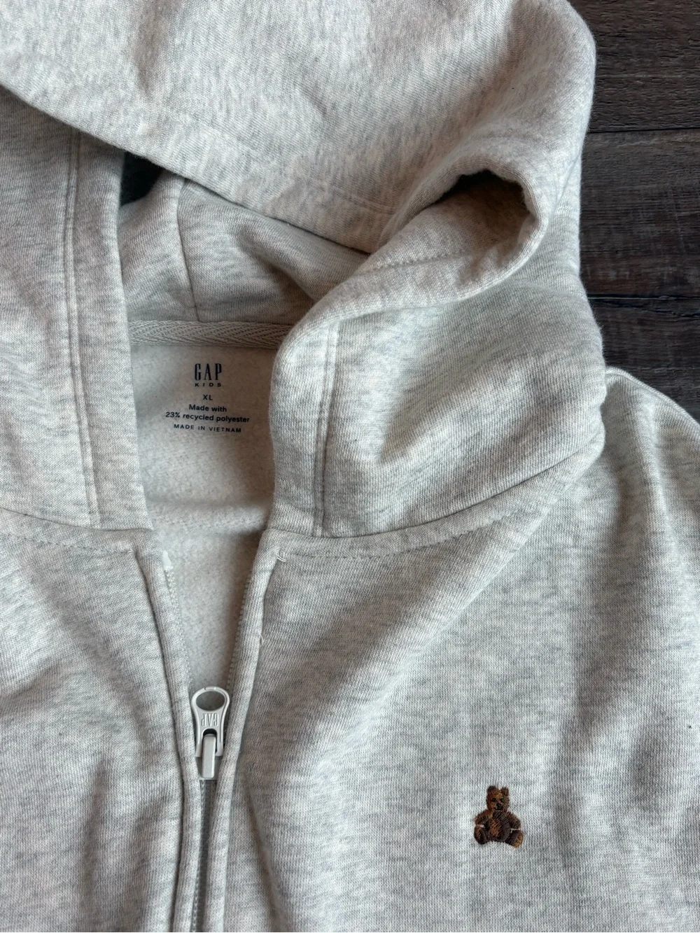 GAP Kids Zip Hoodie with Tiny Brown Bear Embroider